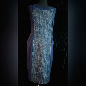 Calvin Klein lined Navy blue Tweed-zipper pockets midi dress sz 12